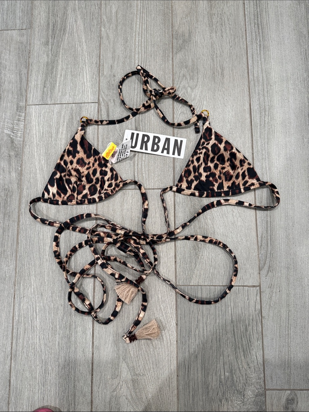 Agua Bendita Leopard Print Triangle Bikini Top in Brown & Black